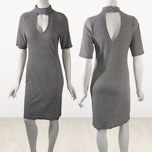 Bebe Black & White Strip Cut Out Dress